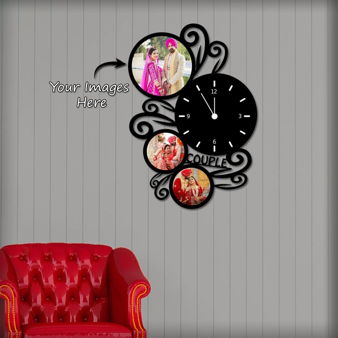 Couple Wooden Photo Wall Clock - love craft gift