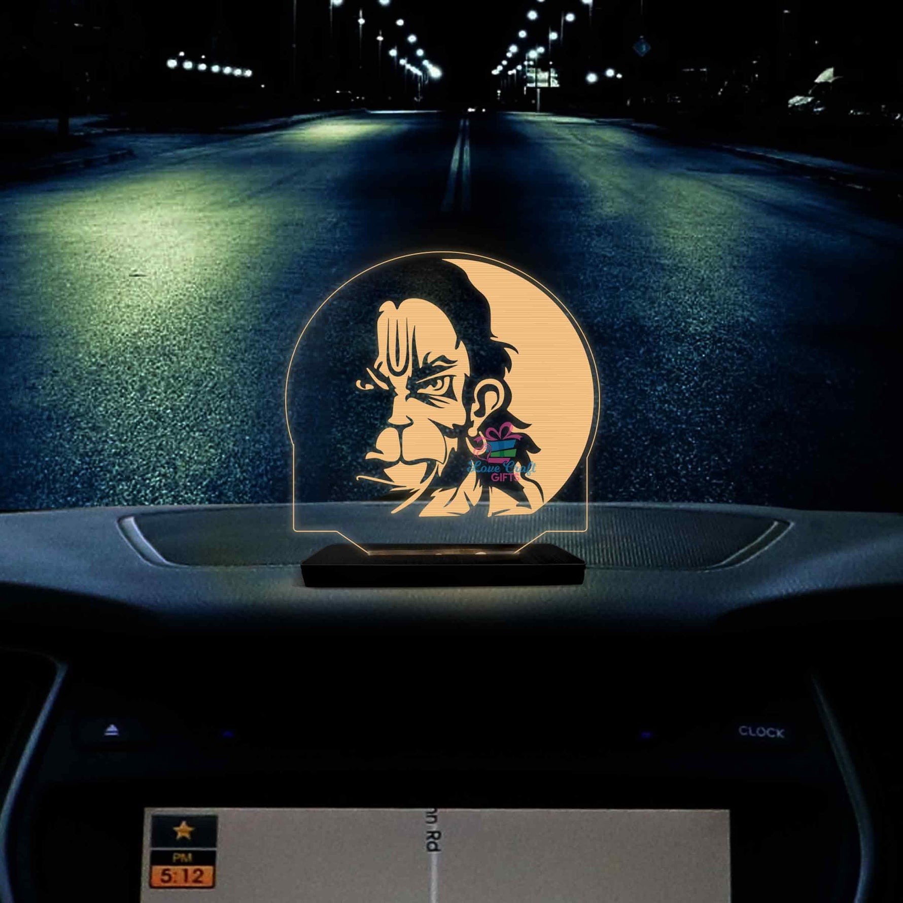 Hanuman Ji LED Car Dashboard Lamp – Premium Acrylic Bajrangbali Dashboard Light for Car Interior Decor, Spiritual Gift for Devotees & Divine Travel Companion | LoveCraftGifts™