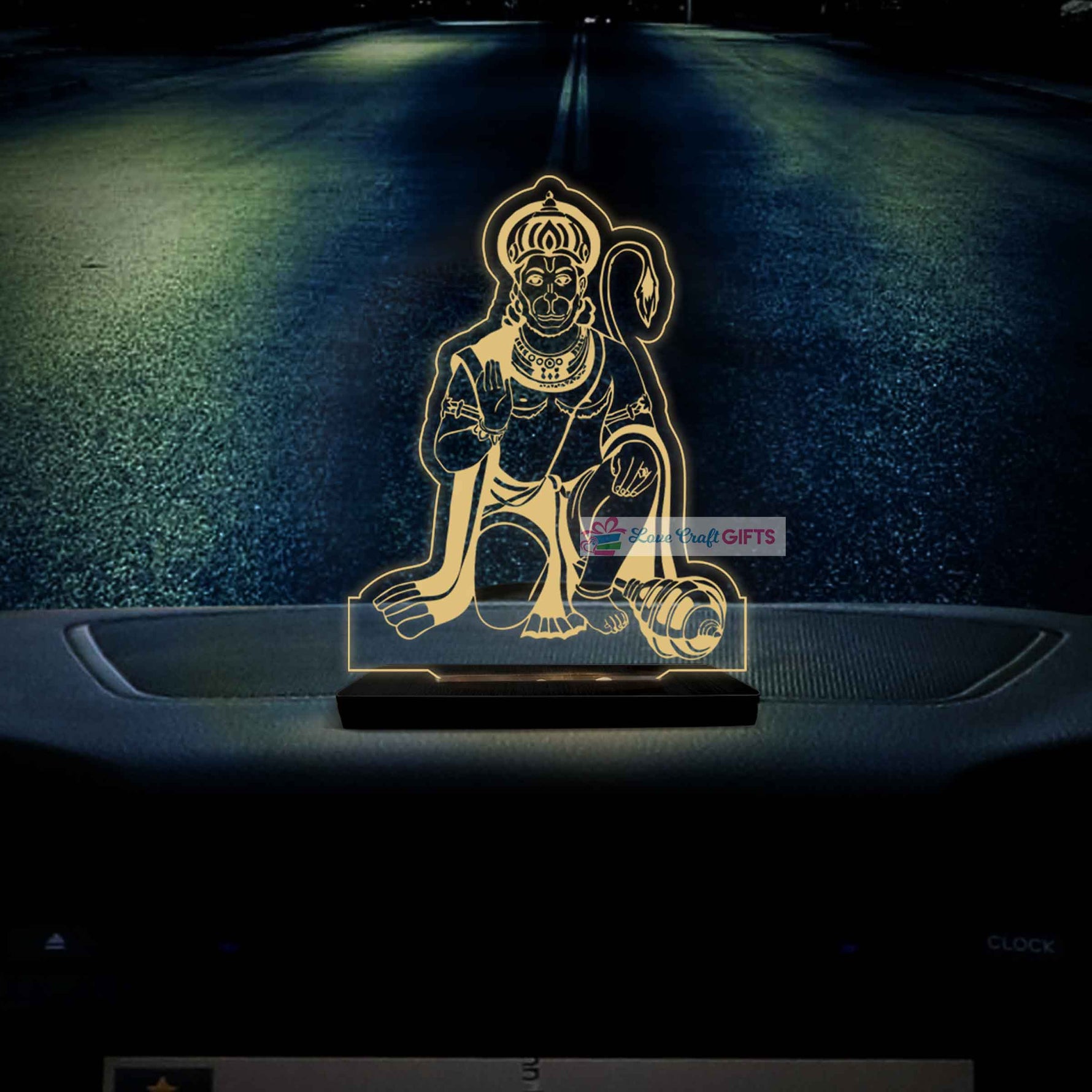 Lord Hanuman LED Car Dashboard Lamp – Premium Acrylic Bajrangbali Dashboard Light for Car Interior Decor, Spiritual Gift for Home, Office & Vehicle | LoveCraftGifts™