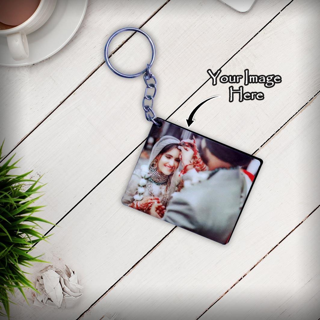 Personalized Rectangular Photo Wooden Keychain - 0