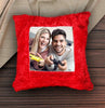 Personalized Square Red Fur Photo Cushion - 0