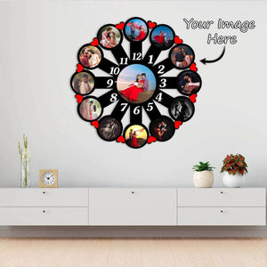 Couple Rounded Wooden Photo Wall Clock