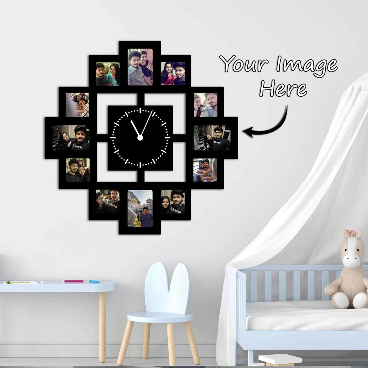 Custom Square Clock Personalized Square Wooden Photo Wall Clock