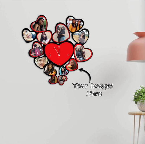 Personalized Heart Wooden Photo Wall Clock