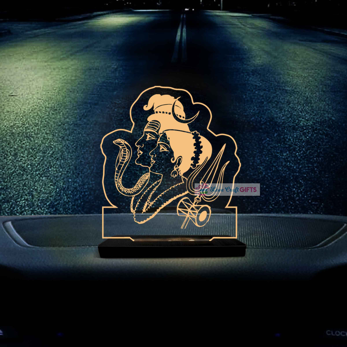 Shiv Parvati LED Car Dashboard Lamp – Premium Acrylic Mahadev Mata Parvati Dashboard Light for Car Interior Decor, Spiritual Gift for Home, Office & Vehicle | LoveCraftGifts™