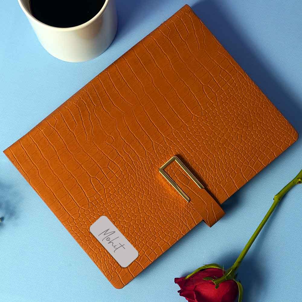 Personalized Crocodile Texture Diary Notebook with Custom Name Plate | Luxury Executive Journal for Office, Study & Daily Planning - A5 Size | Love Craft Gifts™