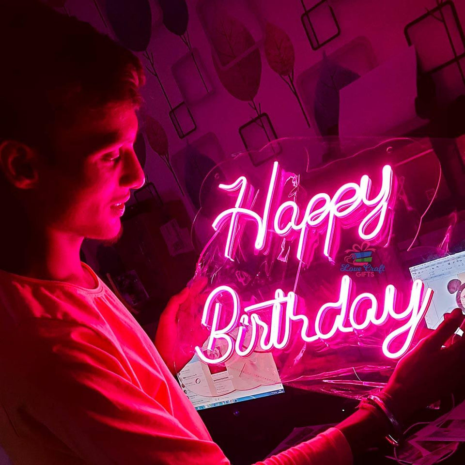Neon Happy Birthday Light Frame