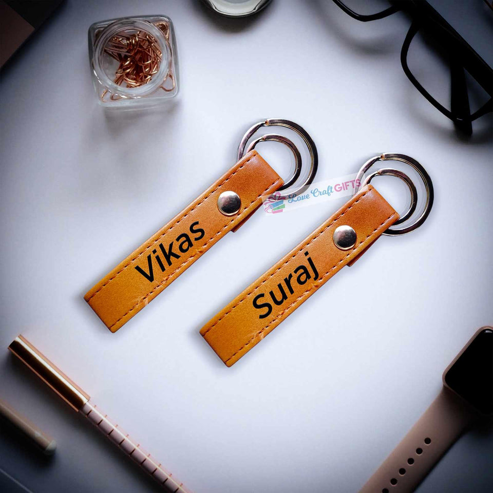 PERSONALIZED LEATHER NAME KEYCHAIN - love craft gift