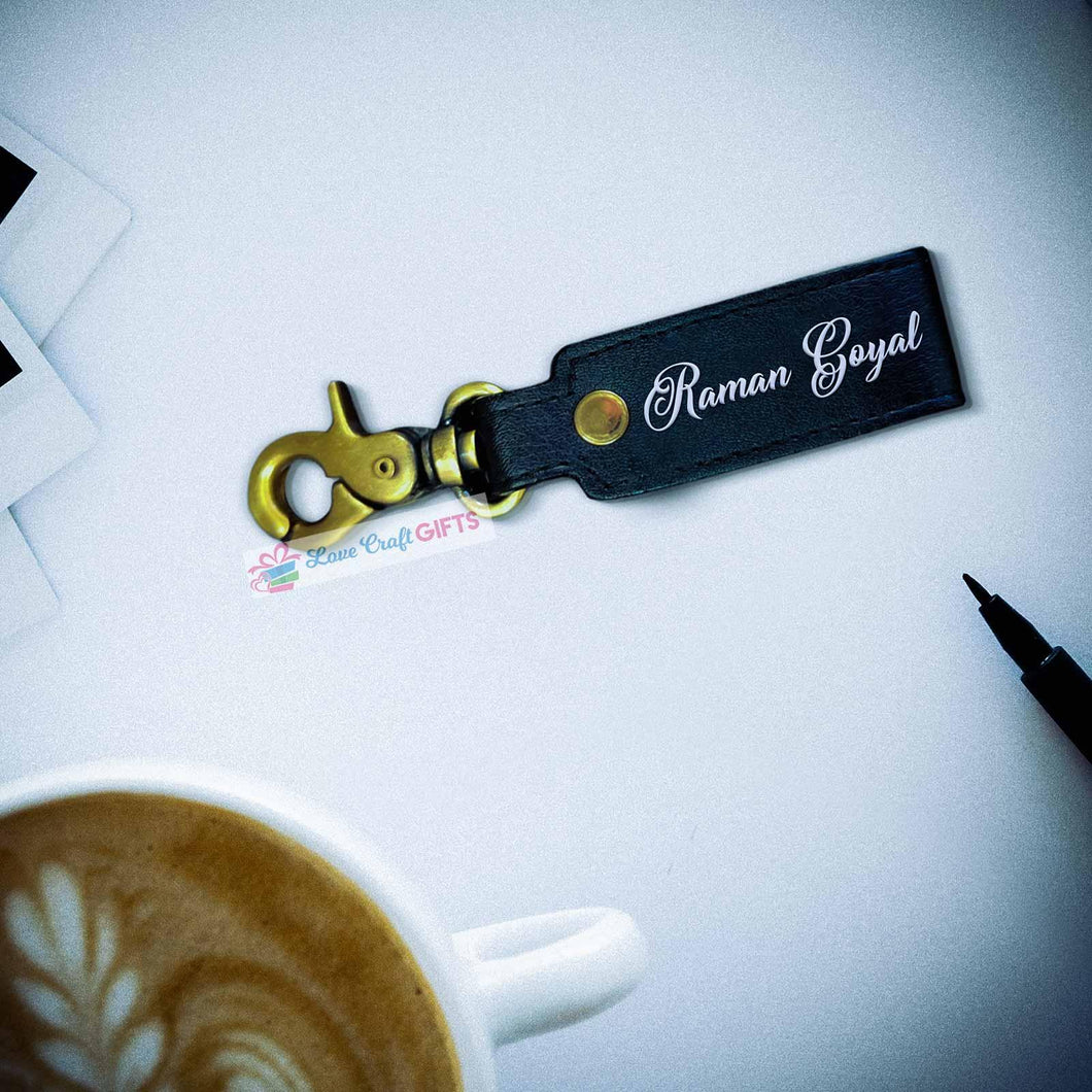 PERSONALIZED BLACK LEATHER KEYCHAIN - love craft gift